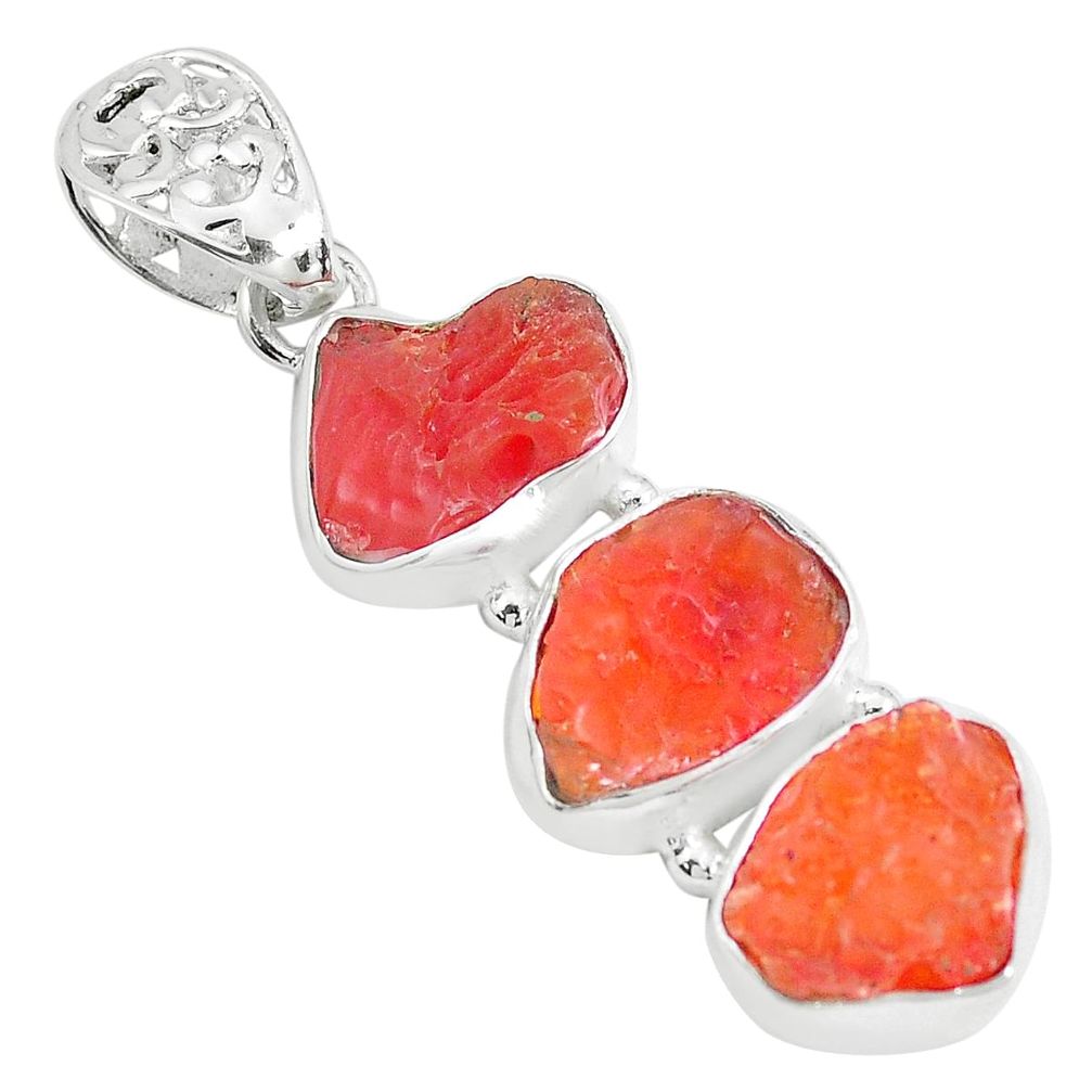 925 silver 16.06cts natural orange mexican fire opal fancy shape pendant p28027