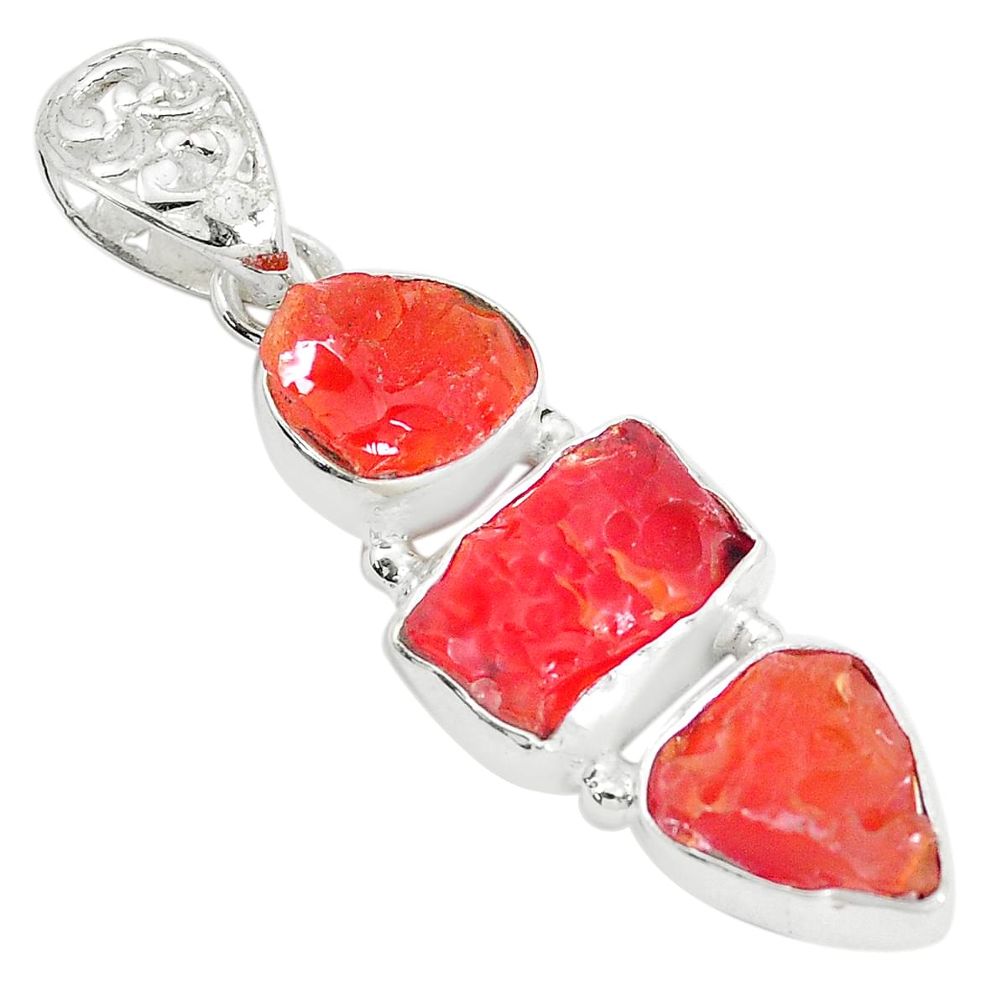 16.06cts natural orange mexican fire opal 925 sterling silver pendant p28028