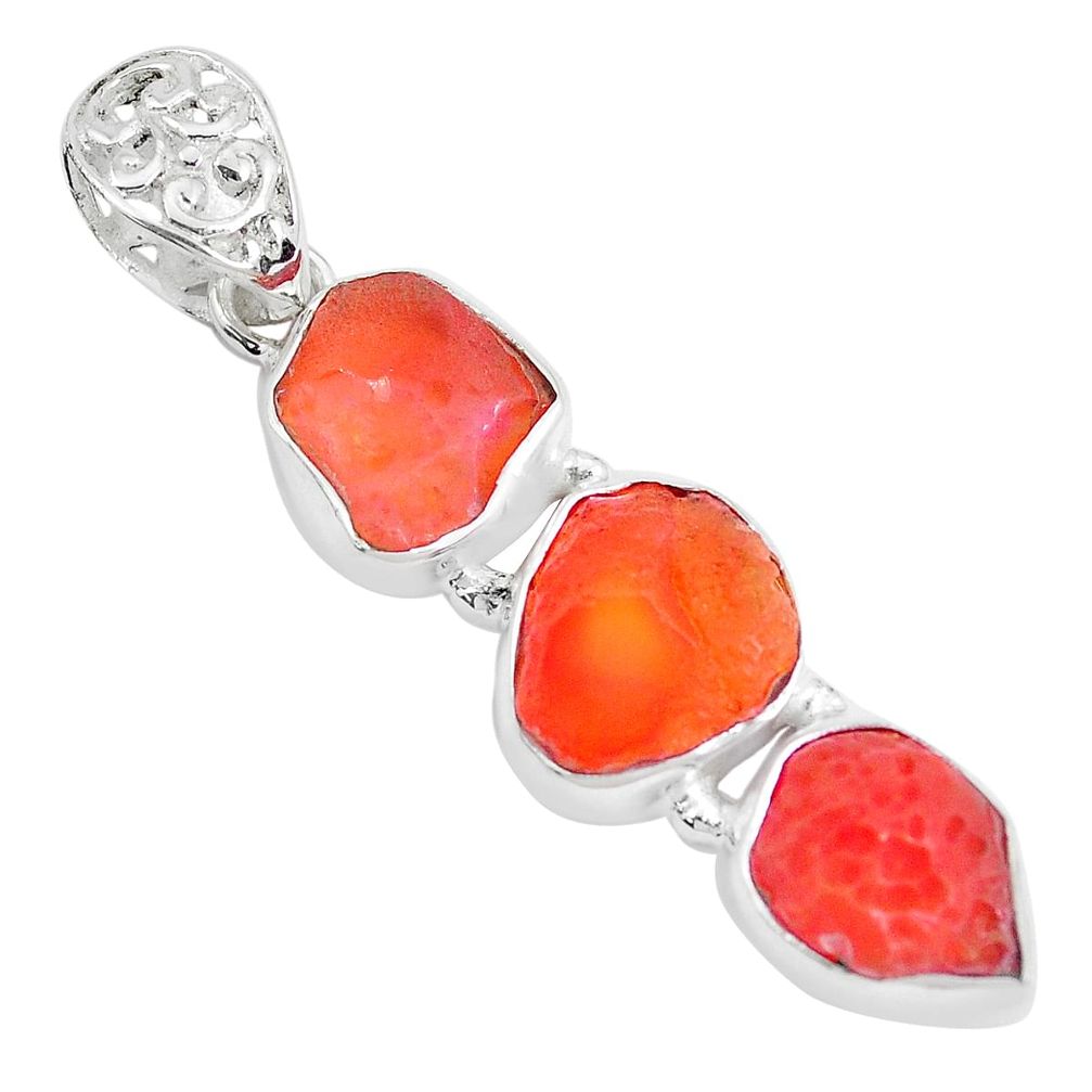 925 sterling silver 15.53cts natural orange mexican fire opal pendant p28038