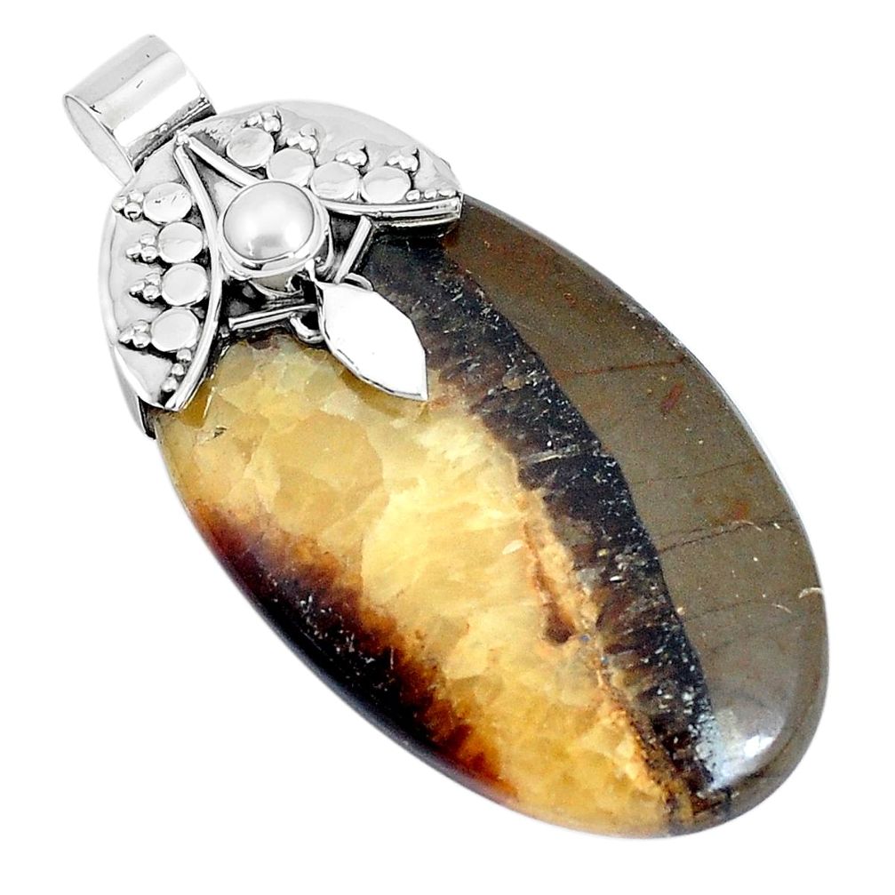 38.05cts natural brown septarian gonads pearl 925 sterling silver pendant p28168