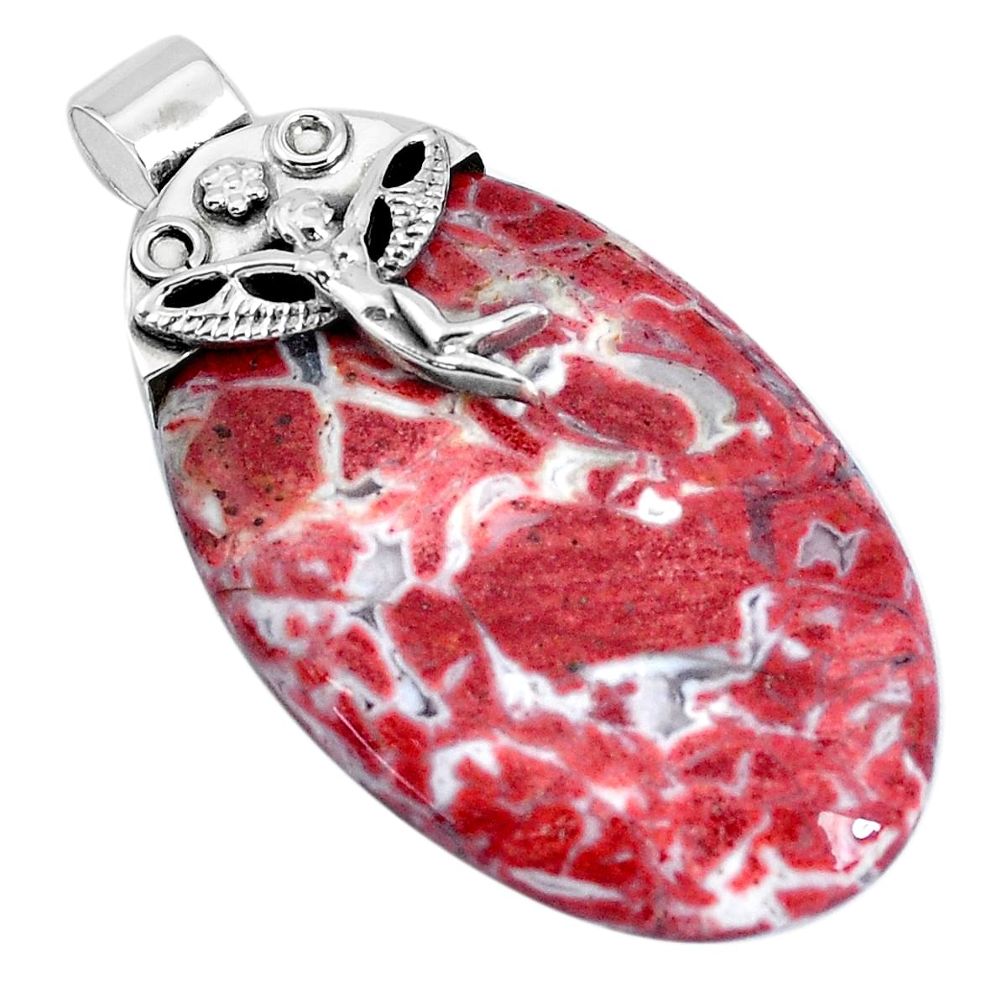 38.50cts natural jasper red 925 sterling silver angel wings fairy pendant p28217