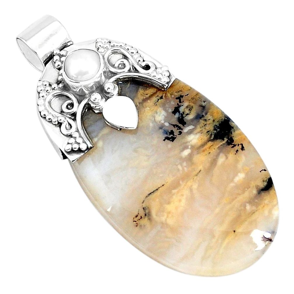 30.56cts natural yellow plume agate pearl 925 sterling silver pendant p28229