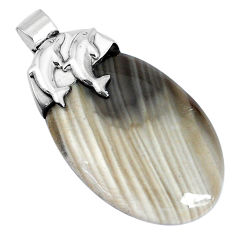 30.59cts natural grey striped flint ohio 925 silver dolphin pendant p28275
