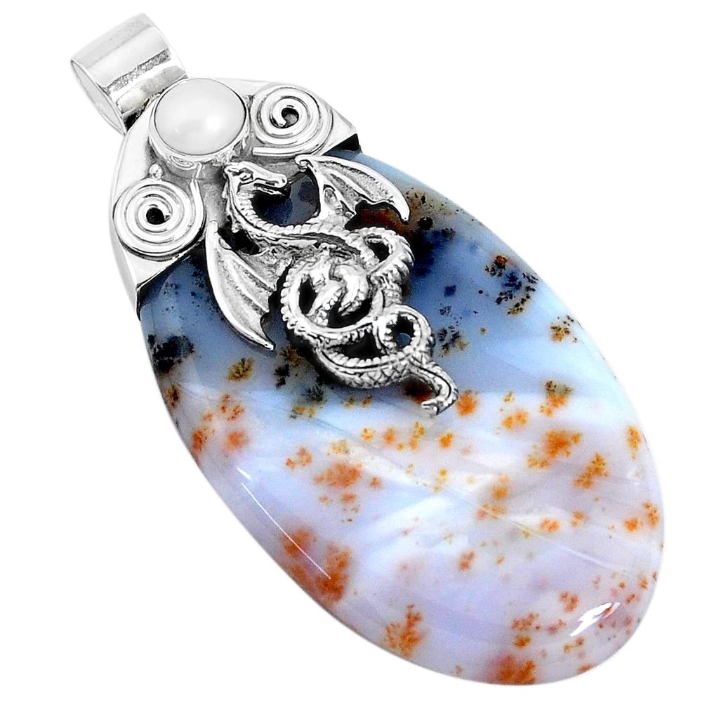 44.90cts natural scenic russian dendritic agate 925 silver dragon pendant p28307