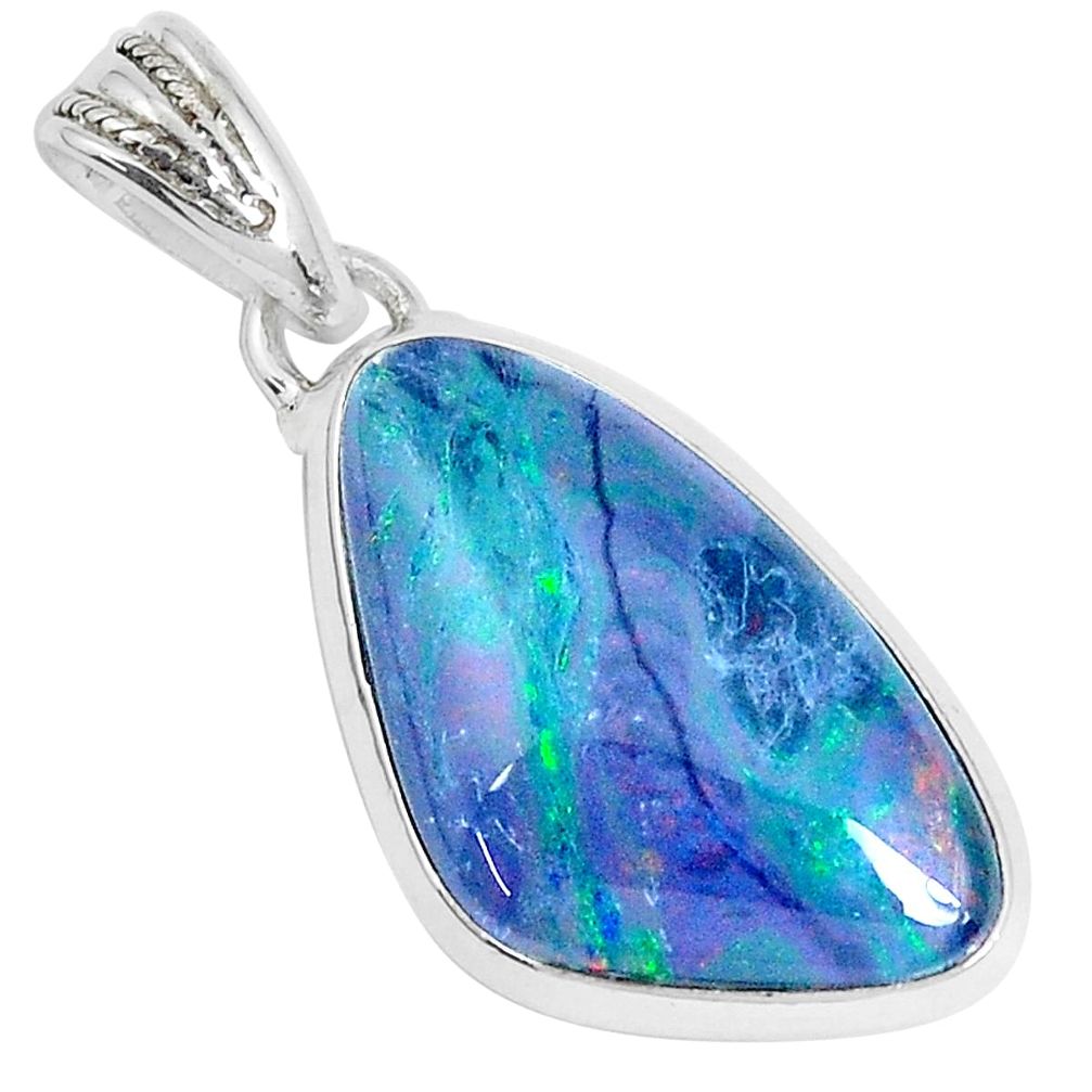 14.47cts natural blue australian opal triplet 925 sterling silver pendant p28462