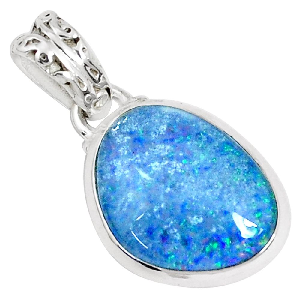 10.79cts natural blue australian opal triplet 925 sterling silver pendant p28466