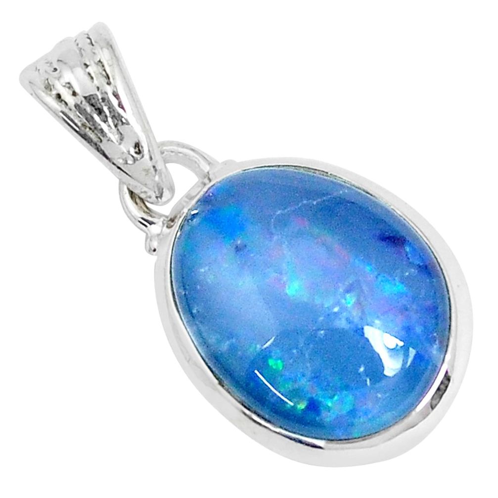 11.25cts natural blue australian opal triplet 925 sterling silver pendant p28470