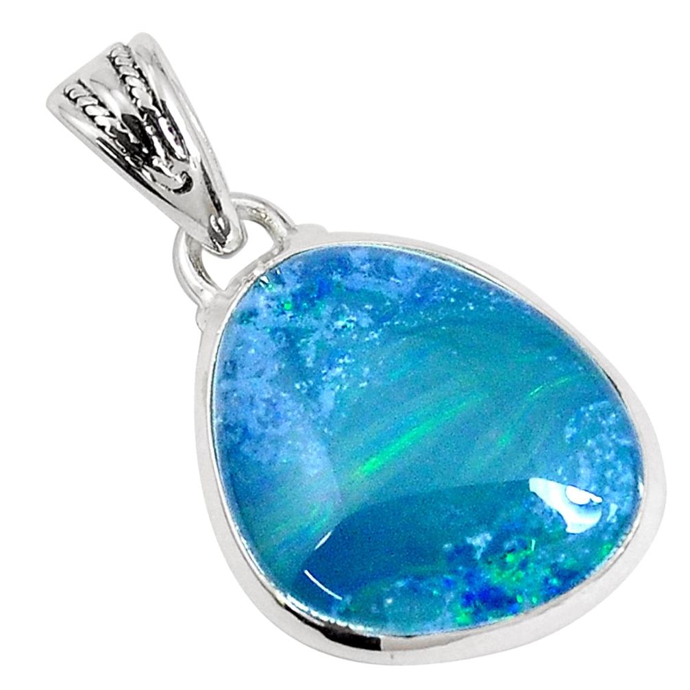 12.60cts natural blue australian opal triplet 925 sterling silver pendant p28471