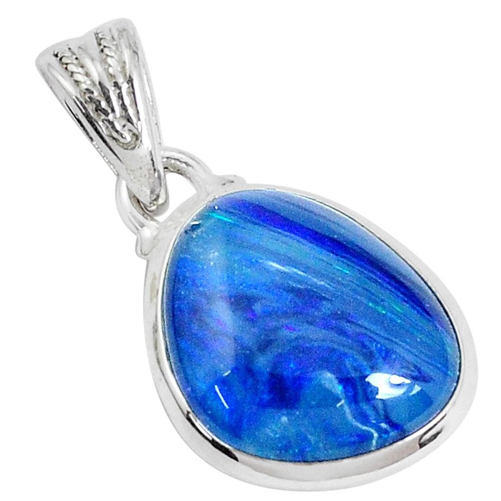 12.60cts natural blue australian opal triplet 925 sterling silver pendant p28477