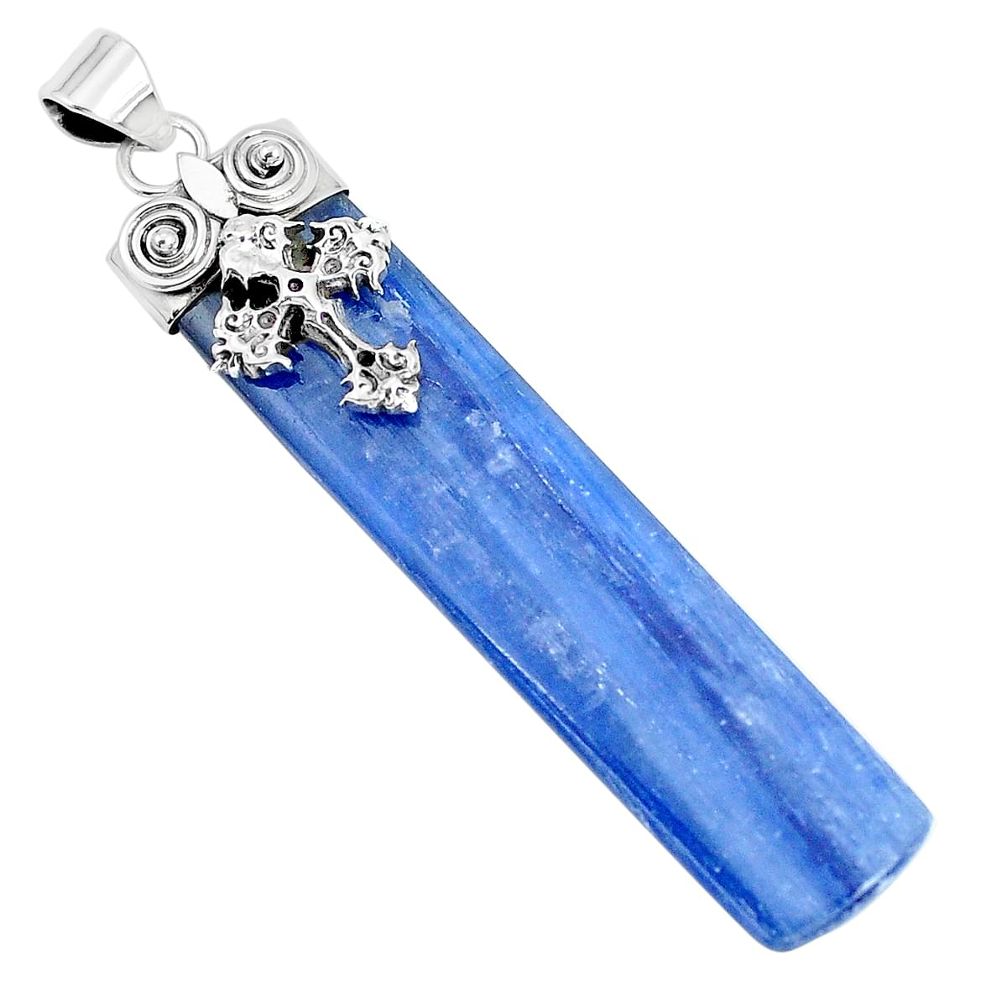 28.90cts natural blue kyanite 925 sterling silver holy cross pendant p28481