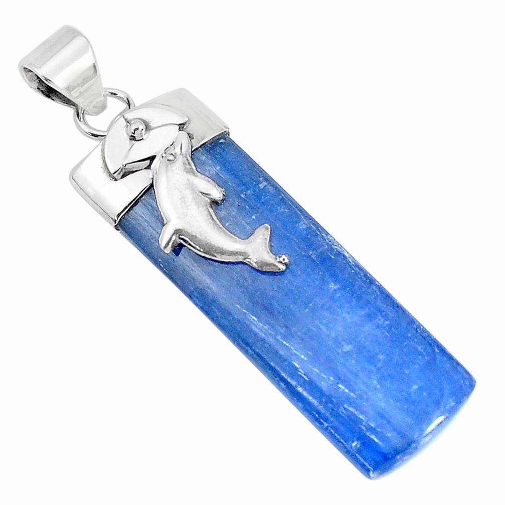 925 sterling silver 18.39cts natural blue kyanite dolphin pendant jewelry p28487
