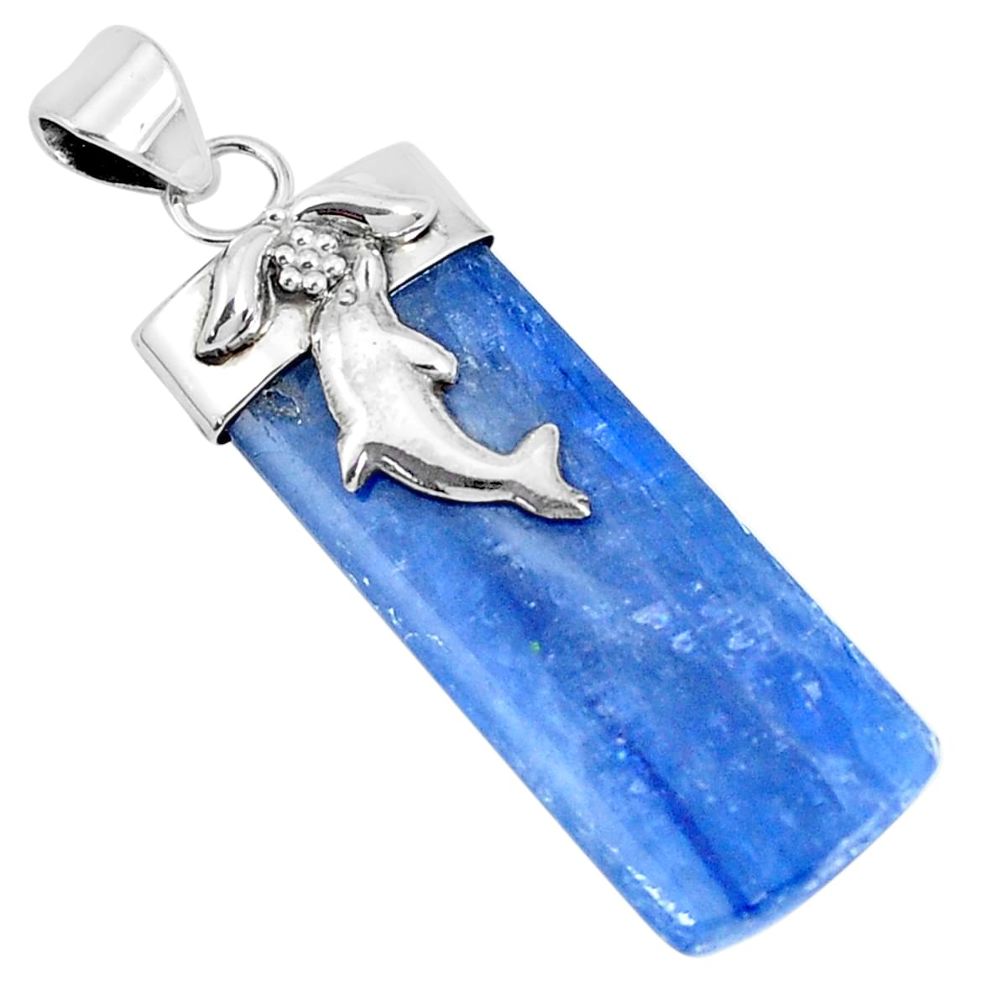 18.36cts natural blue kyanite 925 sterling silver dolphin pendant jewelry p28492