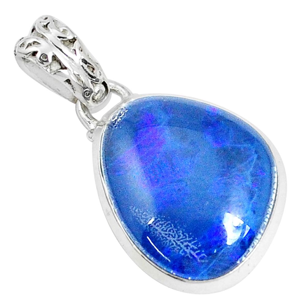 13.70cts natural blue australian opal triplet 925 sterling silver pendant p28497