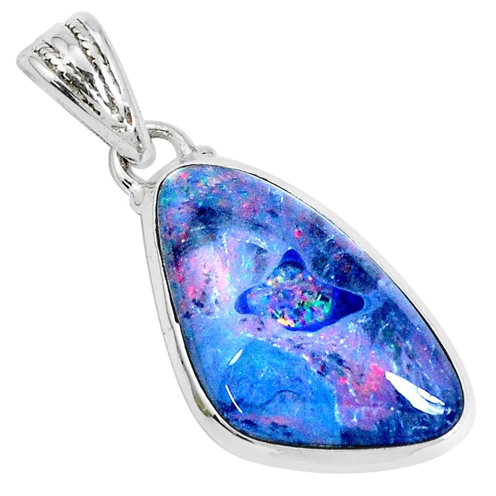 14.72cts natural blue australian opal triplet 925 sterling silver pendant p28498