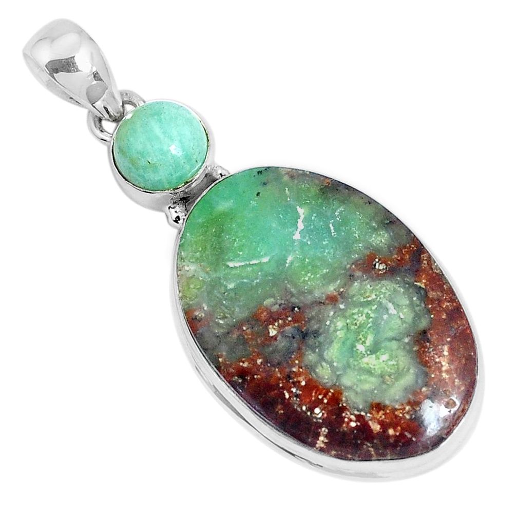 Natural green boulder chrysoprase peruvian amazonite 925 silver pendant p28501