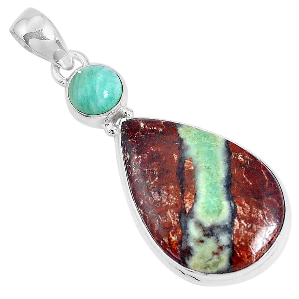 Natural green boulder chrysoprase peruvian amazonite 925 silver pendant p28503