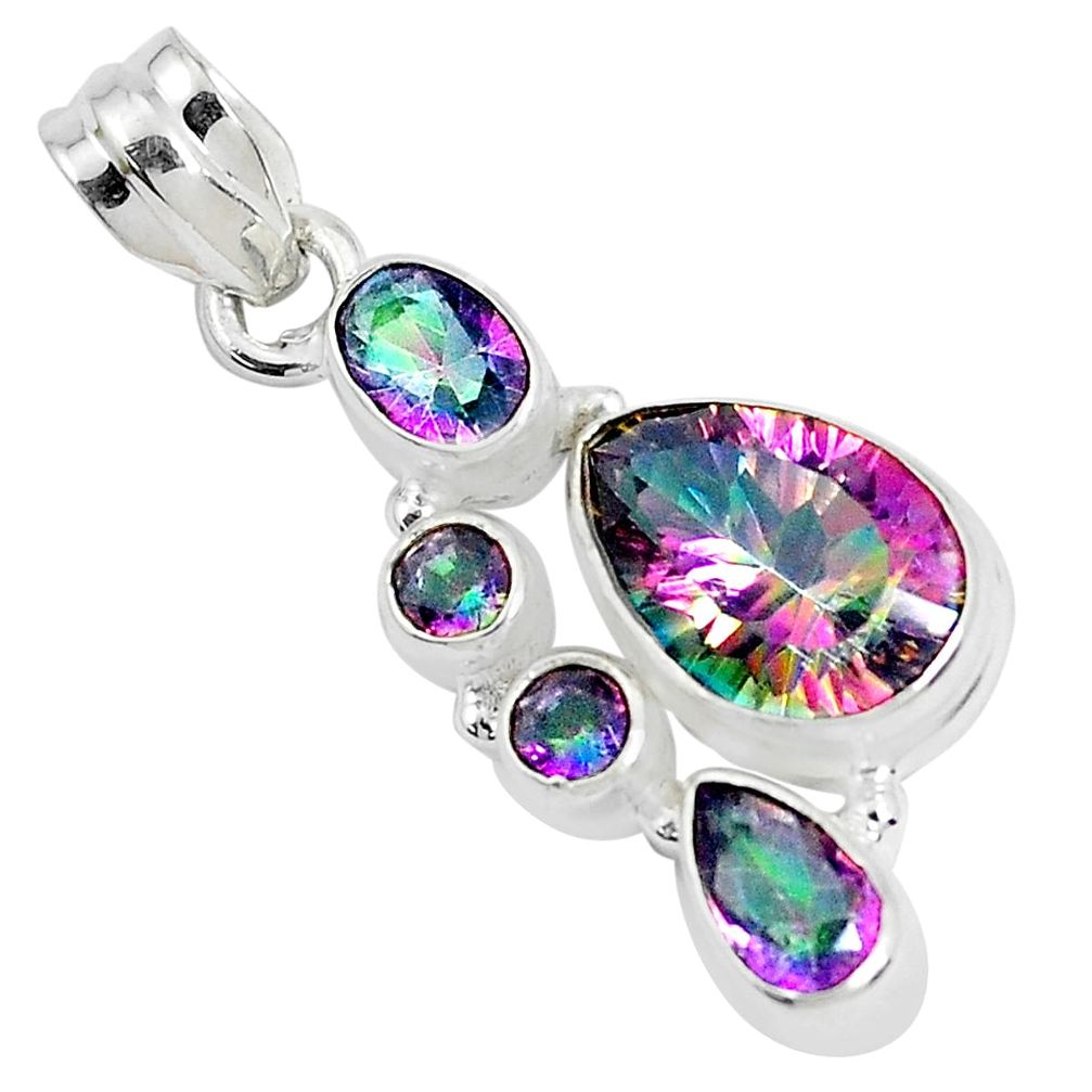 925 sterling silver 9.98cts multi color rainbow topaz pear shape pendant p29068