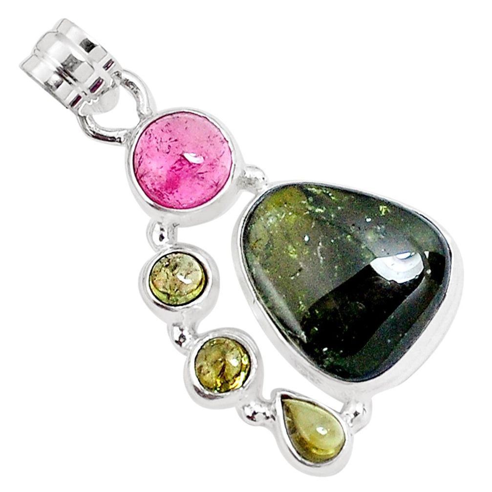 925 sterling silver 14.21cts natural tourmaline fancy pendant p29404