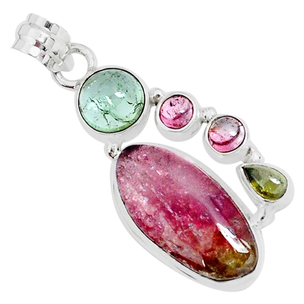 14.61cts natural tourmaline 925 sterling silver pendant p29406