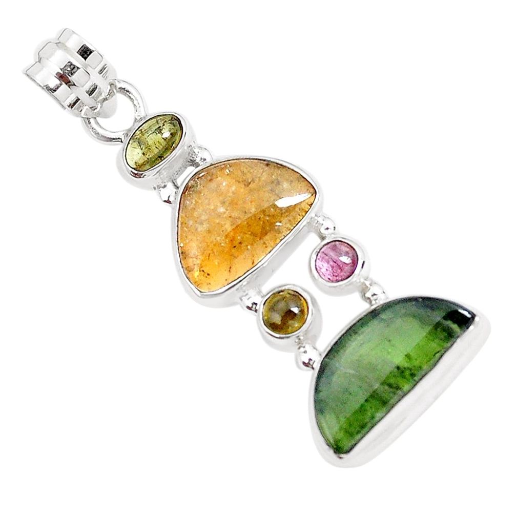 10.85cts natural multi color tourmaline 925 sterling silver pendant p29416