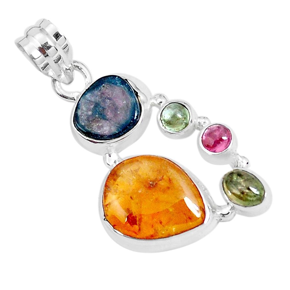 925 sterling silver 11.19cts natural multi color tourmaline fancy pendant p29418
