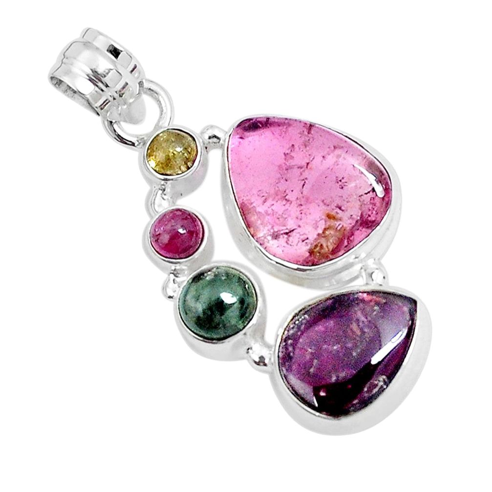 10.84cts natural multi color tourmaline 925 sterling silver pendant p29420