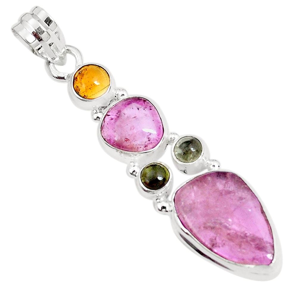 10.01cts natural multi color tourmaline 925 sterling silver pendant p29427