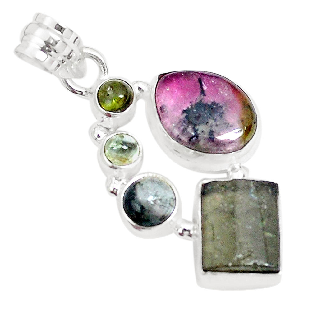 9.86cts natural multicolor tourmaline 925 sterling silver pendant jewelry p29429