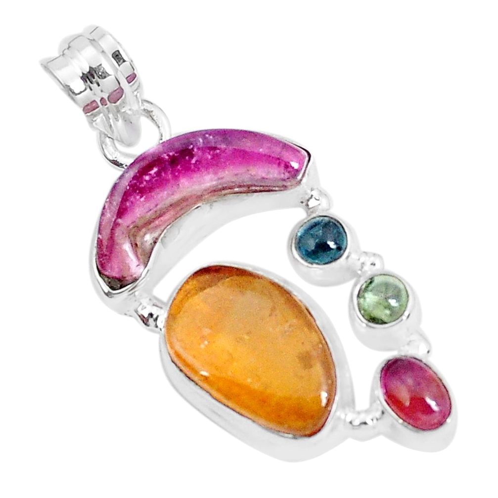 925 sterling silver 11.93cts natural multi color tourmaline pendant p29430