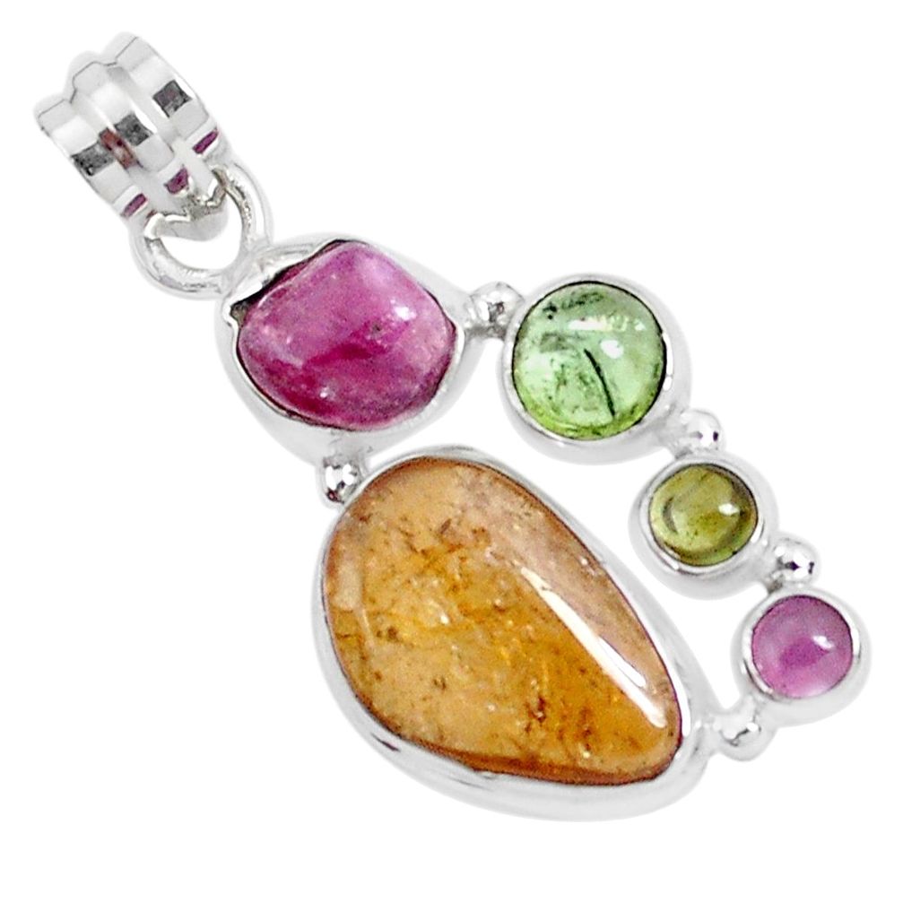 10.01cts natural multi color tourmaline 925 sterling silver pendant p29432