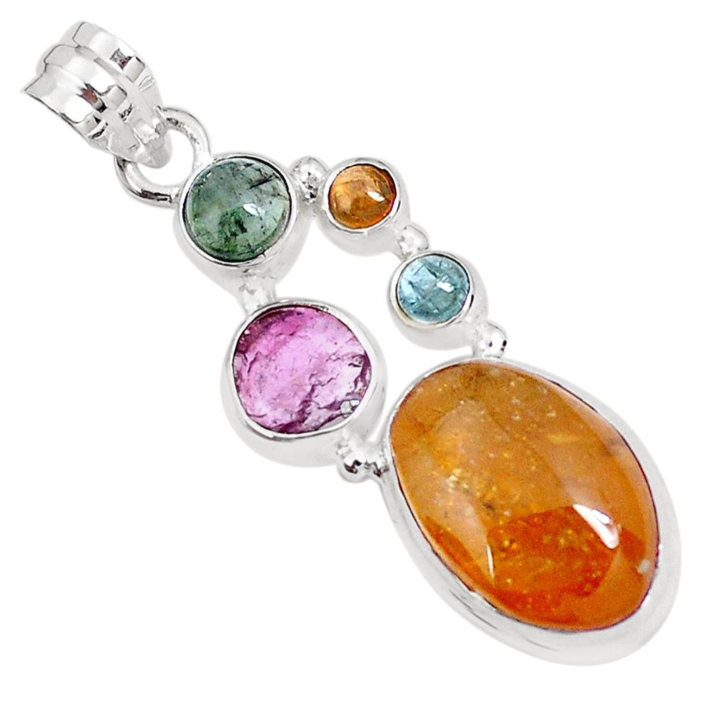 11.71cts natural multi color tourmaline 925 sterling silver pendant p29435