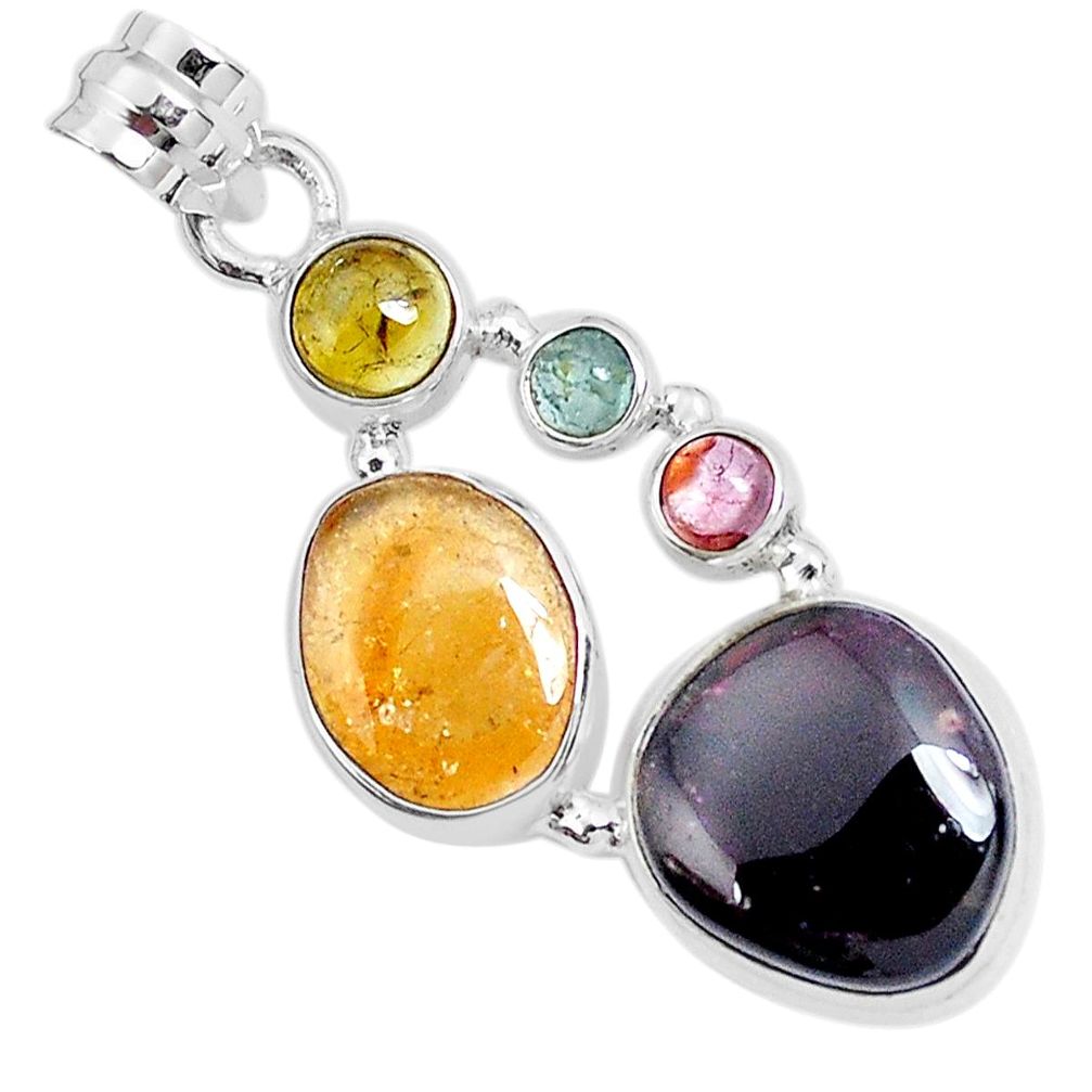 925 sterling silver 11.93cts natural multi color tourmaline fancy pendant p29437