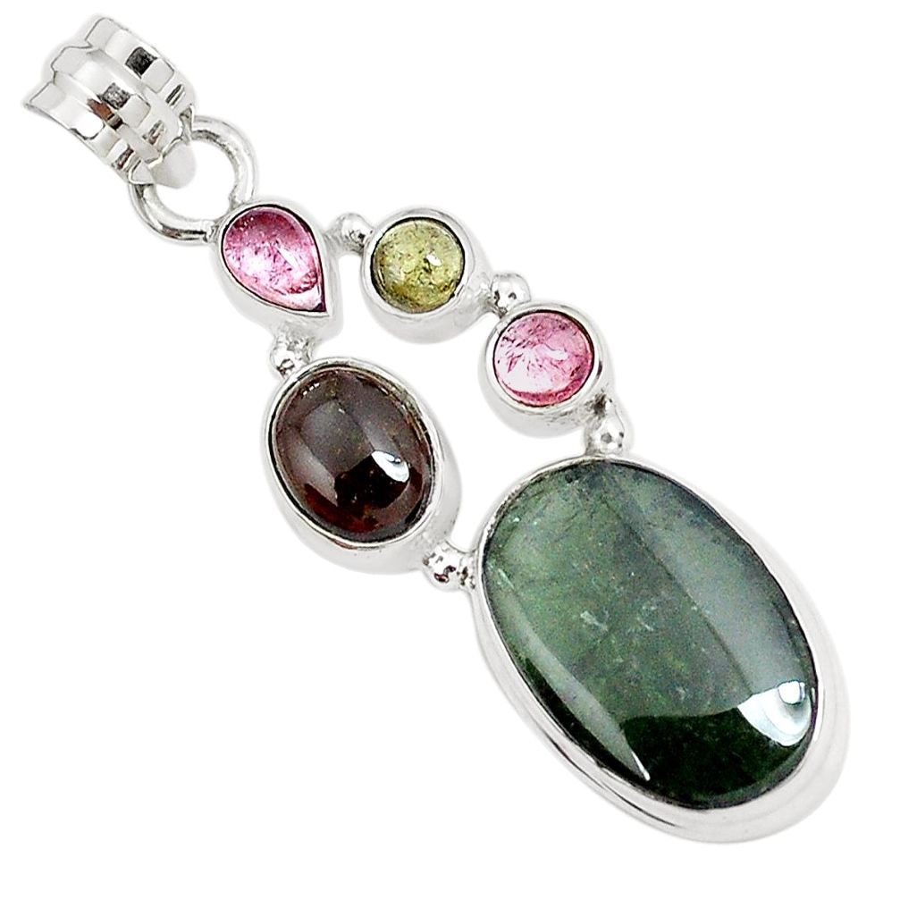 11.71cts natural multi color tourmaline 925 sterling silver pendant p29438