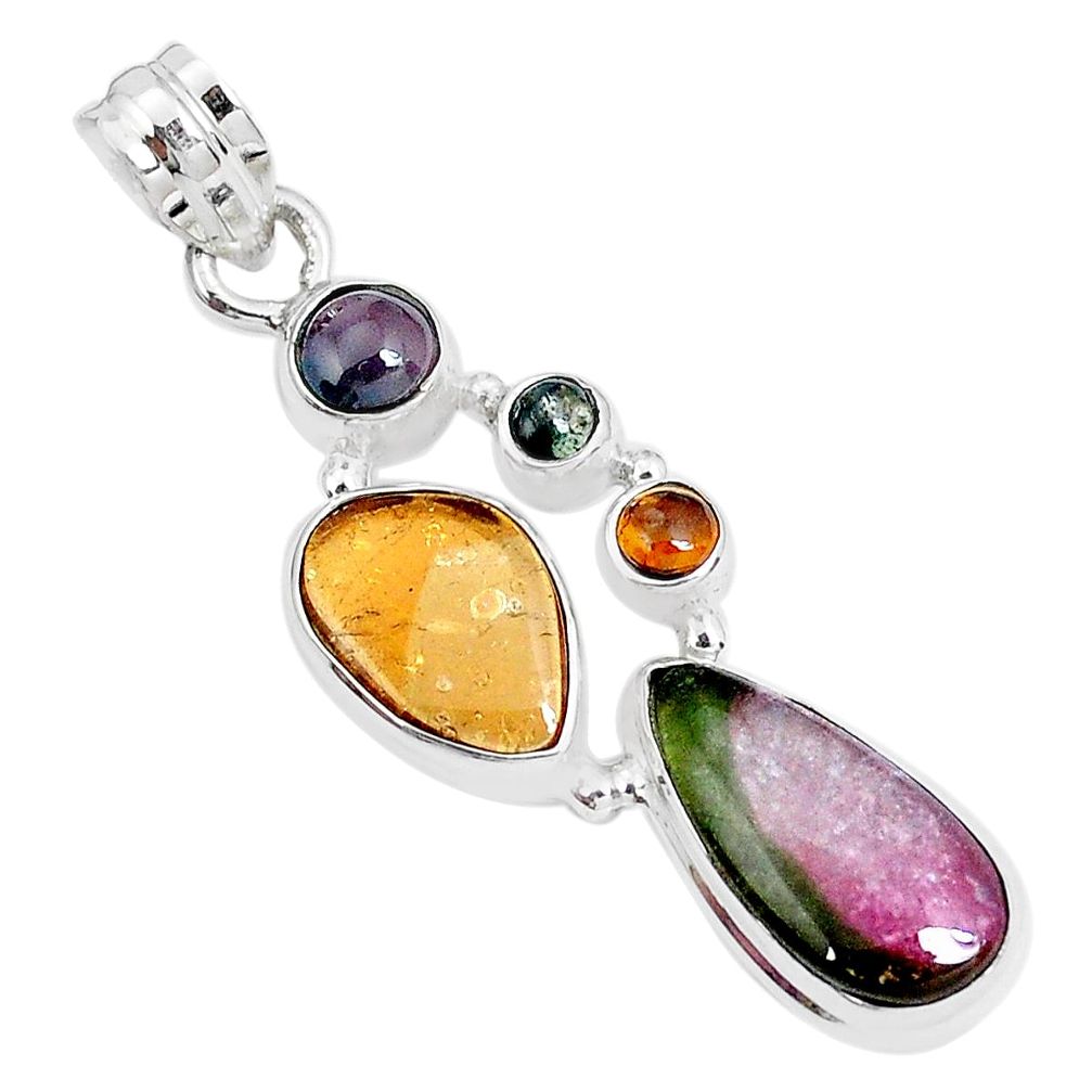 11.37cts natural multi color tourmaline 925 sterling silver pendant p29439