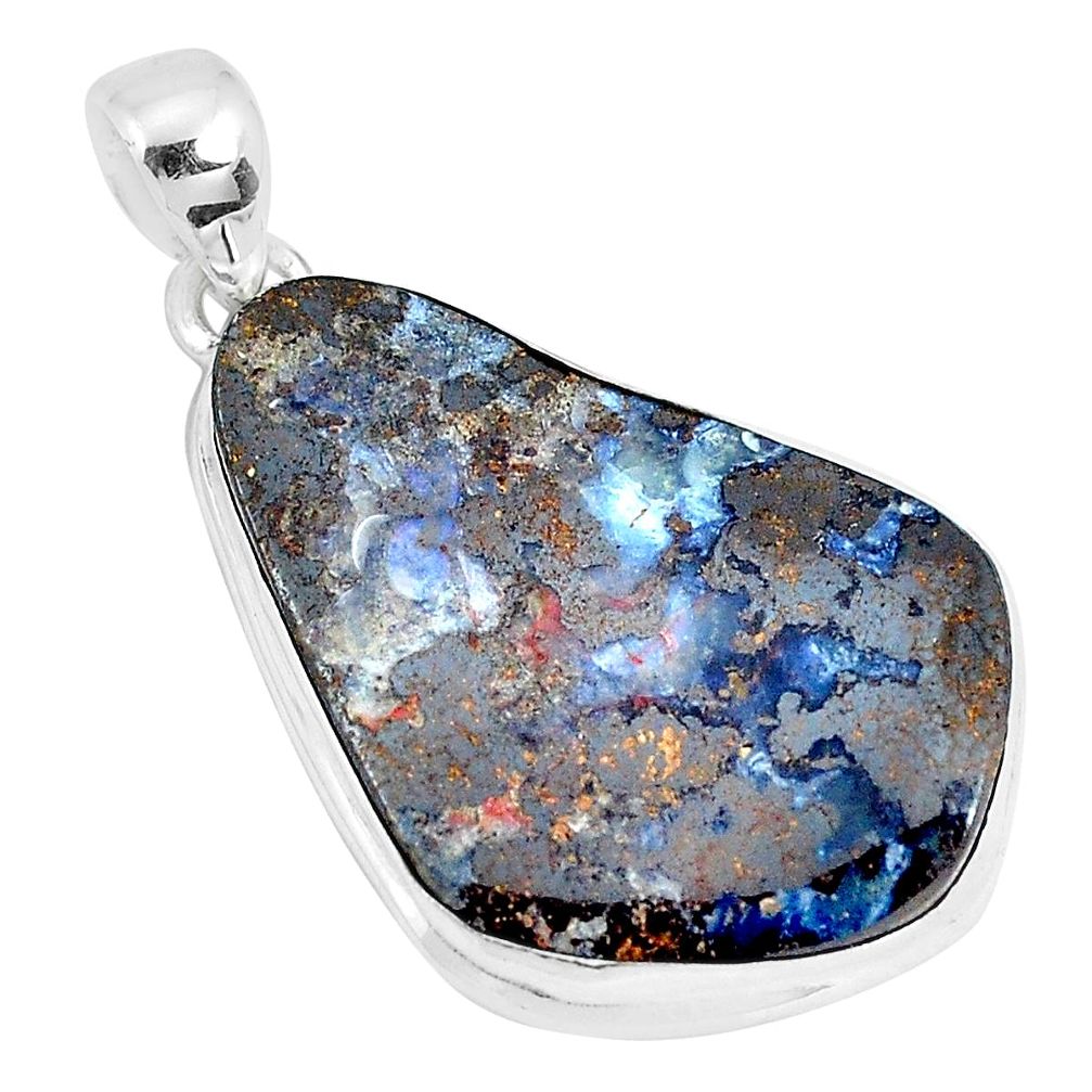 24.73cts natural brown boulder opal 925 sterling silver pendant jewelry p29442