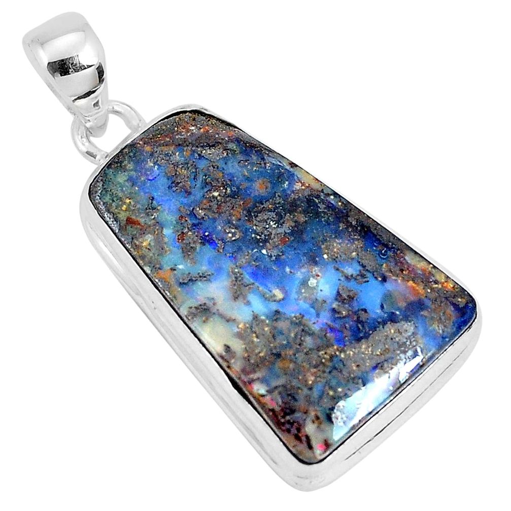 18.70cts natural brown boulder opal 925 sterling silver pendant jewelry p29443