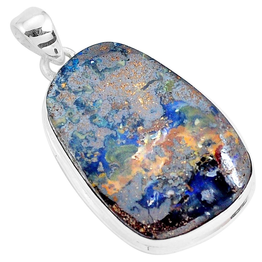 31.56cts natural brown boulder opal 925 sterling silver pendant jewelry p29445