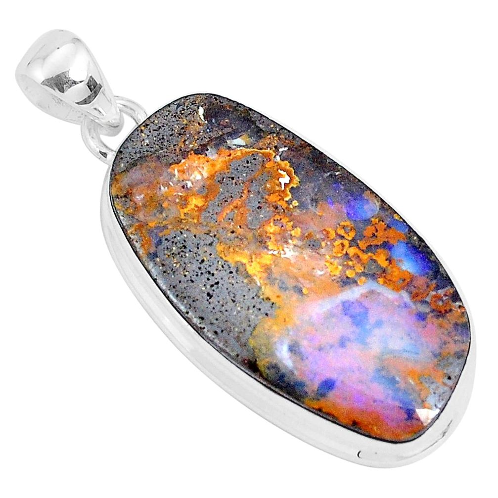 25.00cts natural brown boulder opal 925 sterling silver pendant jewelry p29453
