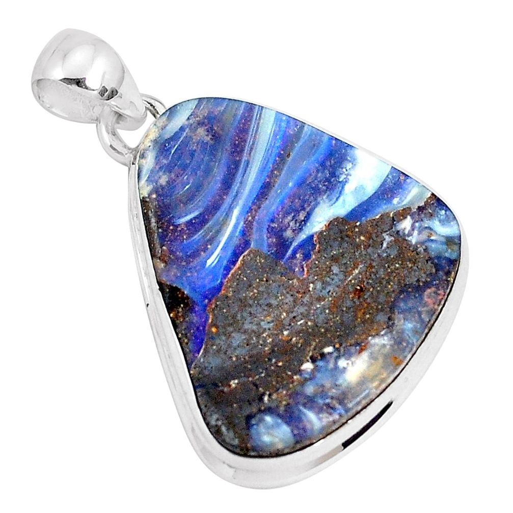 925 sterling silver 21.48cts natural brown boulder opal fancy pendant p29458