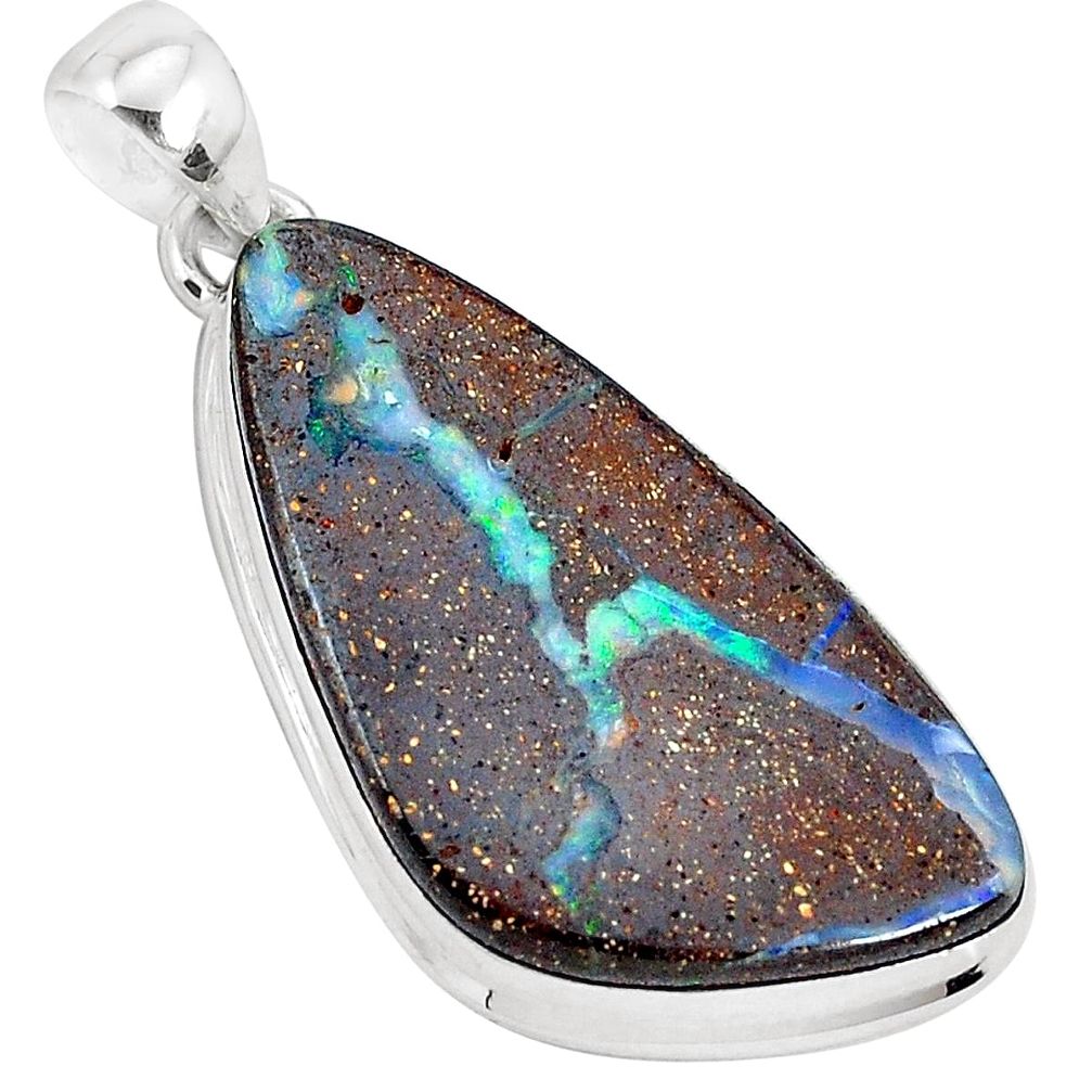 925 sterling silver 24.38cts natural brown boulder opal pendant jewelry p29460