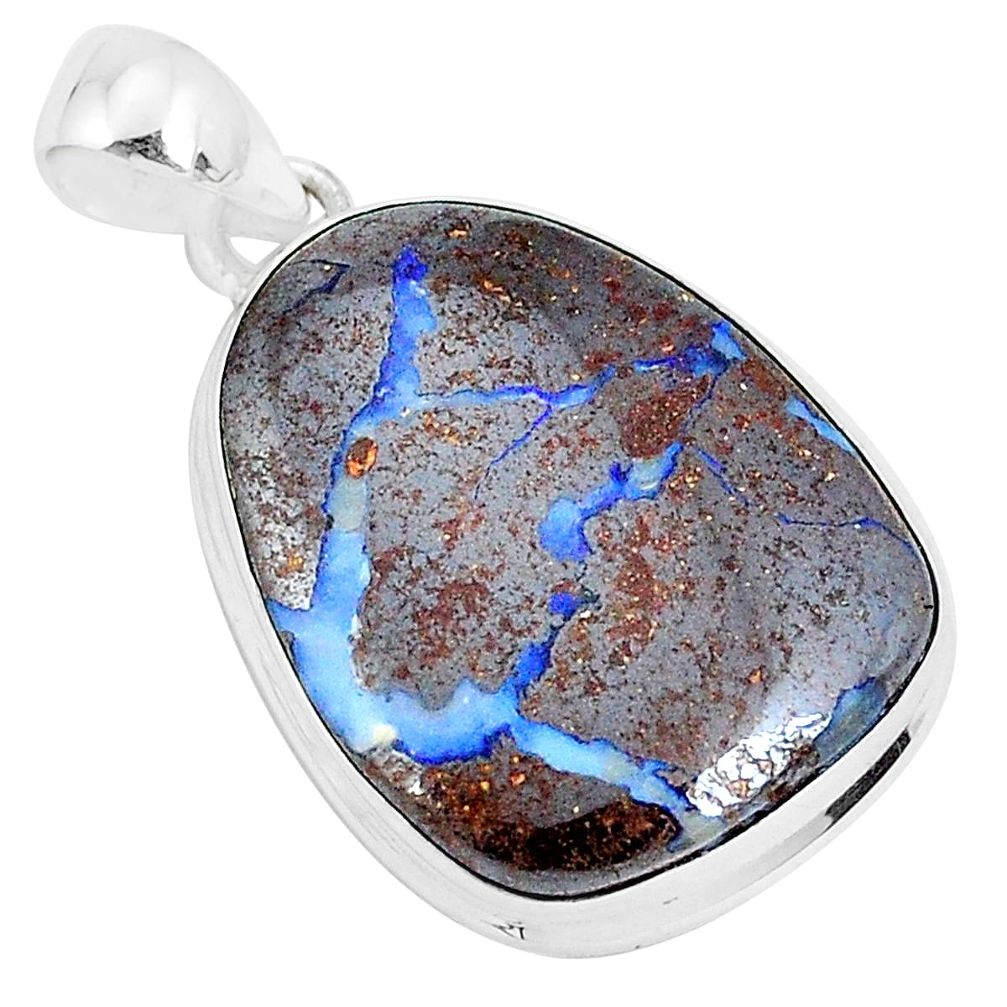 19.23cts natural brown boulder opal 925 sterling silver pendant jewelry p29466