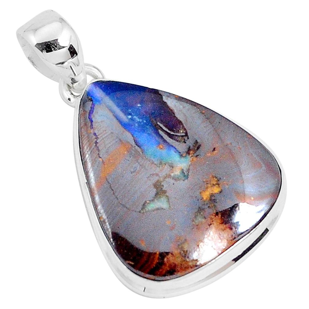 22.59cts natural brown boulder opal 925 sterling silver pendant jewelry p29476