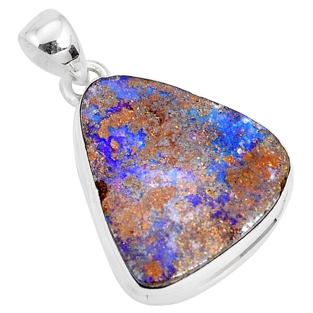 17.57cts natural brown boulder opal 925 sterling silver pendant jewelry p29480
