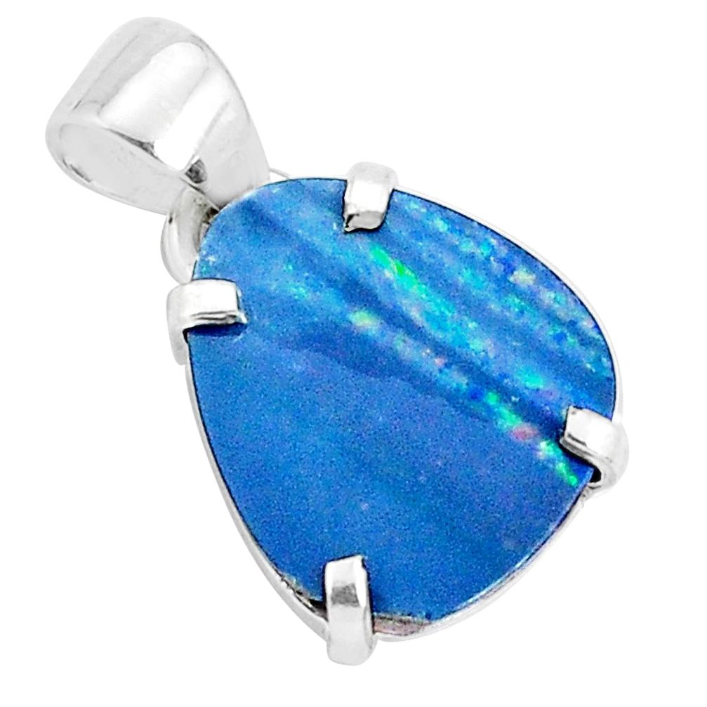 6.64cts natural blue doublet opal australian 925 sterling silver pendant p29513