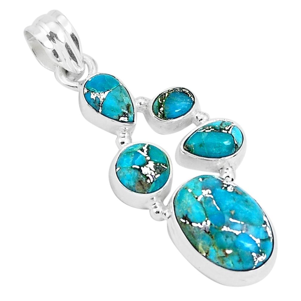 11.00cts blue copper turquoise 925 sterling silver pendant jewelry p29682