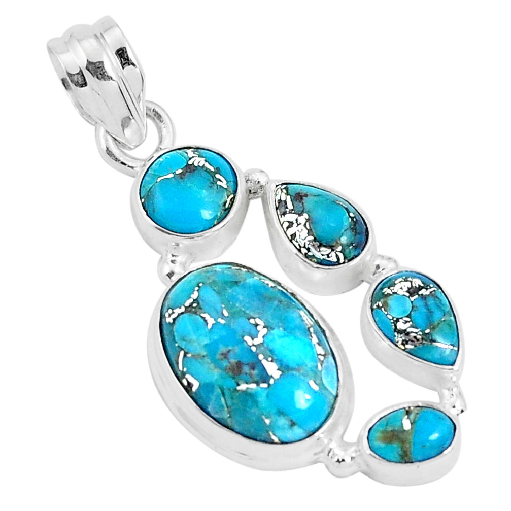 10.64cts blue copper turquoise 925 sterling silver pendant jewelry p29683