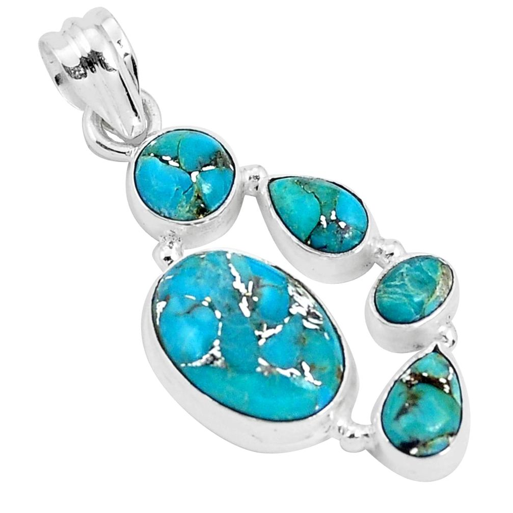 10.64cts blue copper turquoise 925 sterling silver pendant jewelry p29685