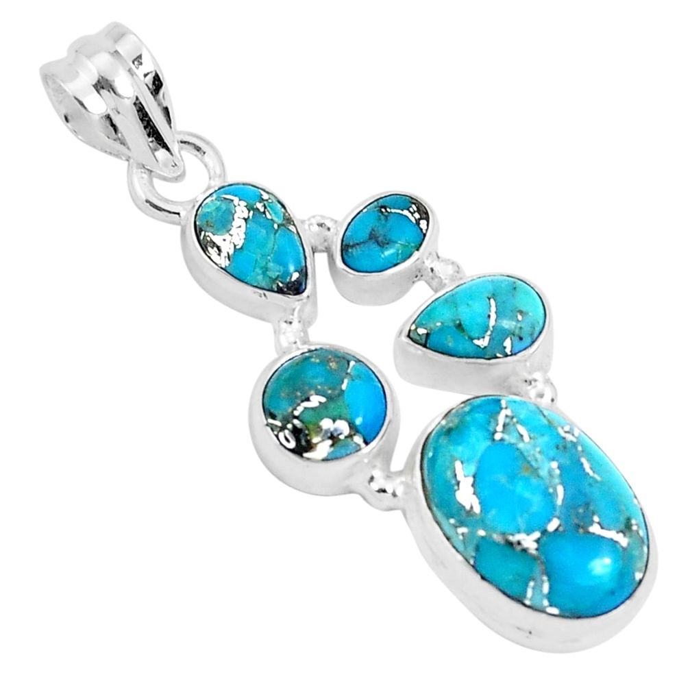 11.02cts blue copper turquoise 925 sterling silver pendant jewelry p29686