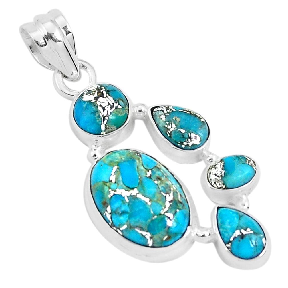 11.02cts blue copper turquoise 925 sterling silver pendant jewelry p29691