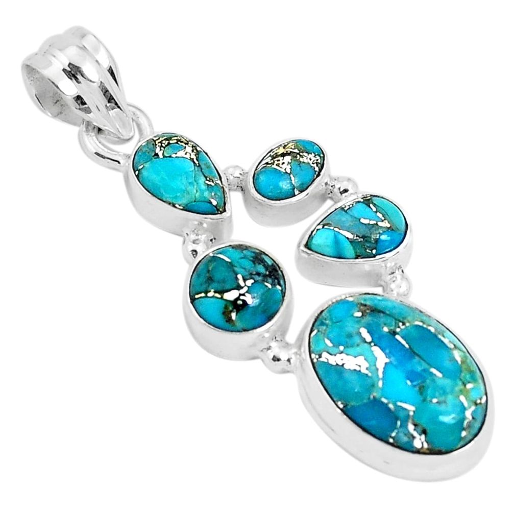 925 sterling silver 11.02cts blue copper turquoise oval pendant jewelry p29693